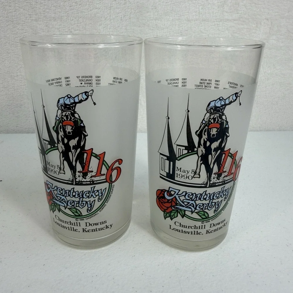 1990‎ Official Kentucky Derby Souvenir Collector Glasses Set of 2 Horse Racing